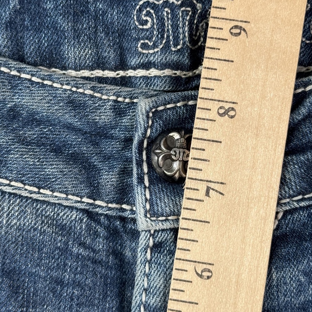 Miss Me Jeans Size 31 Blue Bootcut Distressed Rhinestone Cowhide Pocket Y2K FLAW - Picture 6 of 12